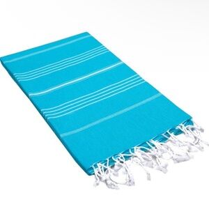 Linum Home 100% Turkish Cotton Lucky Pestemal Beach Towel Turquoise Fringe NWT